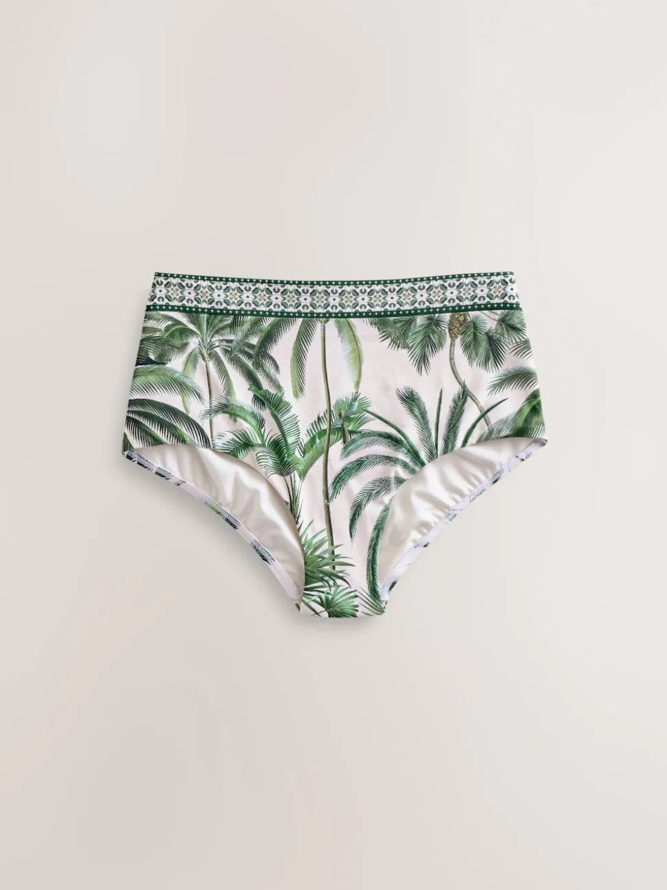 Ecru/Groene Palm - Bikini broekje met print