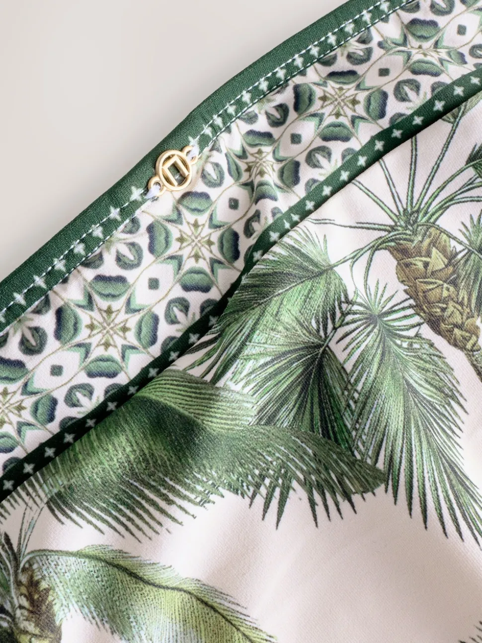 Ecru/Groene Palm - Bikini broekje met print