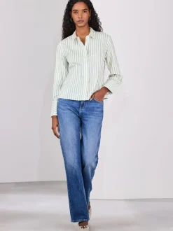 Ecru/marineblauw - Fitted Stretch Essential Long Sleeve Shirt