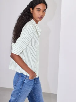Ecru/marineblauw - Fitted Stretch Essential Long Sleeve Shirt