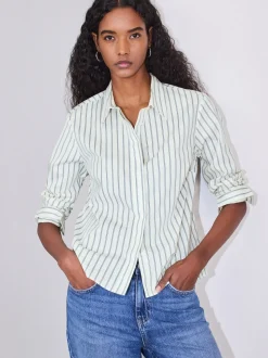 Ecru/marineblauw - Fitted Stretch Essential Long Sleeve Shirt