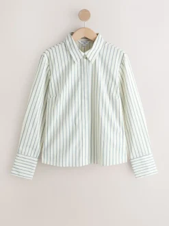 Ecru/marineblauw - Fitted Stretch Essential Long Sleeve Shirt