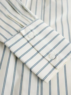 Ecru/marineblauw - Fitted Stretch Essential Long Sleeve Shirt