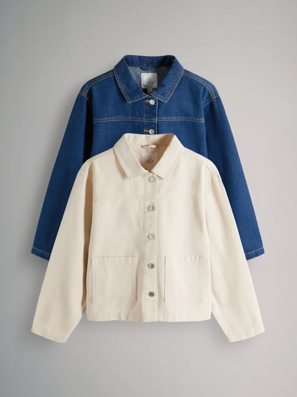 Ecru/middenblauw - The Set 2 Pack Denim Shackets van denim