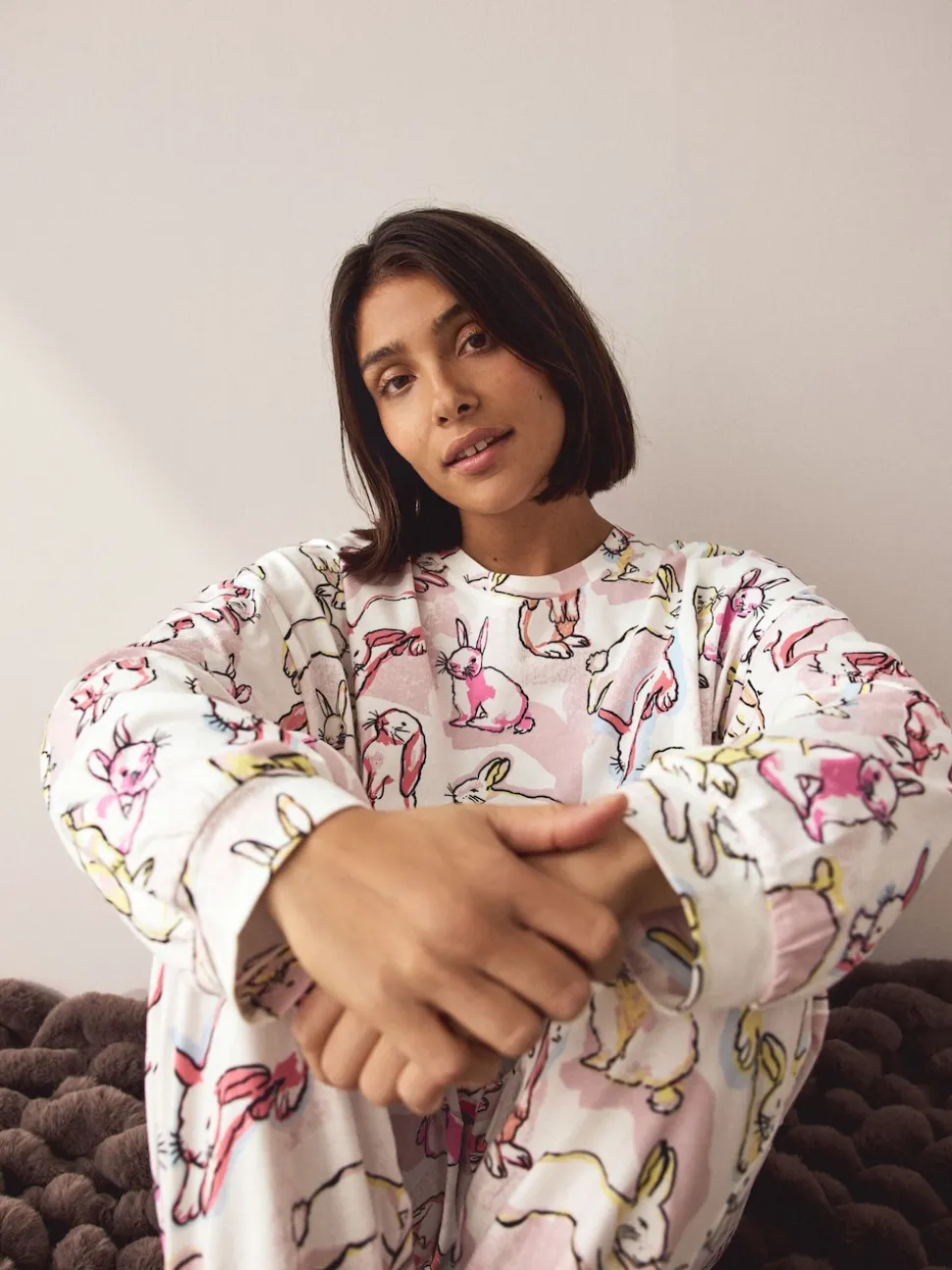 Ecru/Pink Bunny - Pyjama met lange mouwen