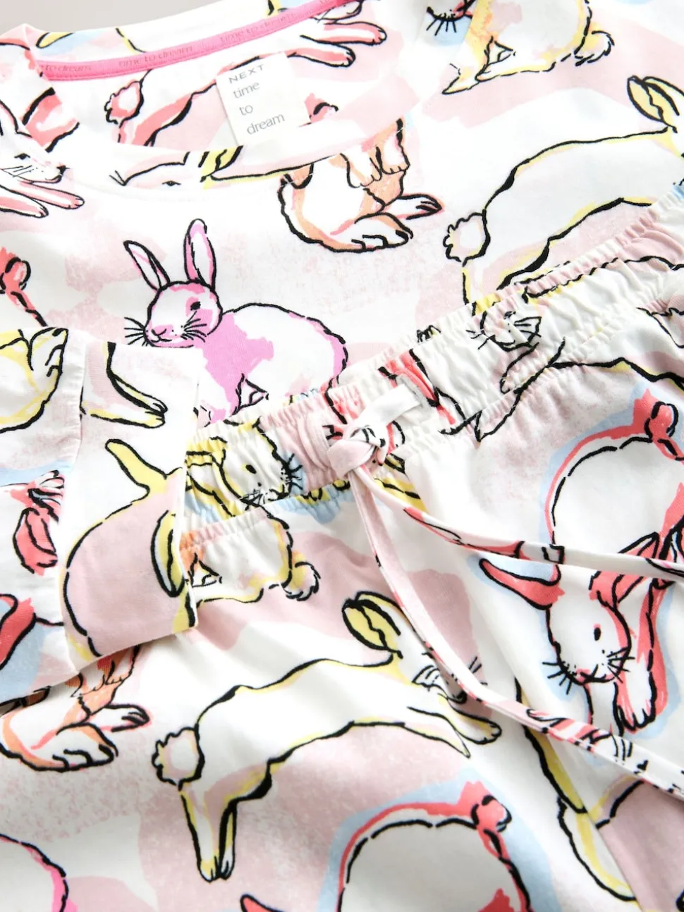 Ecru/Pink Bunny - Pyjama met lange mouwen