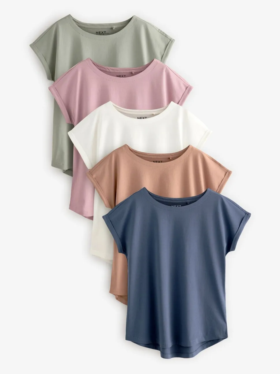 Ecru/Taupe/Bruin/Blauw/Geel - Set van 5 T-shirts met kapmouwtjes