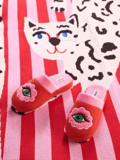 Eleanor Bowmer rode/roze muiltjes met oog borduursel