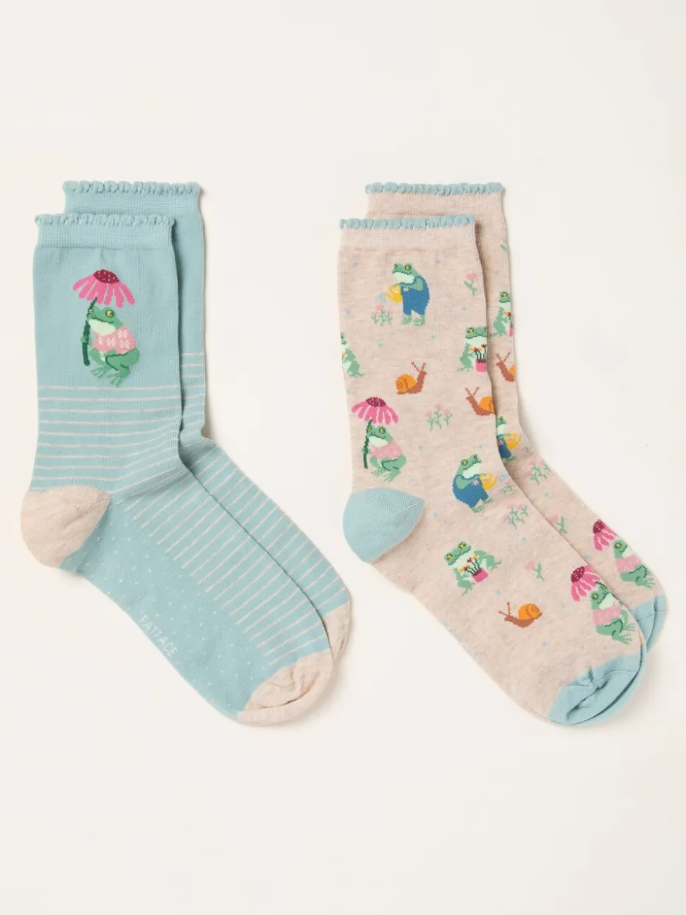 FatFace Two Pack Floral Frog Socks in a Box