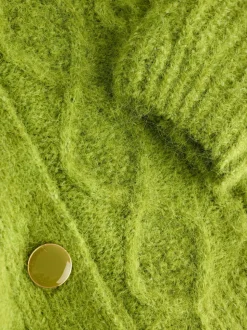 Felgroen - Wolblend kabelgebreide vest met kraag
