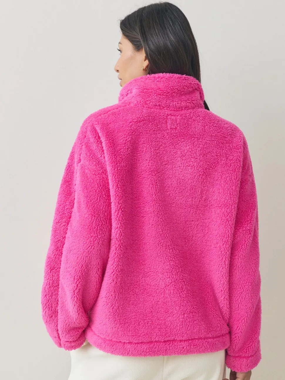 Felroze - Borg fleece met korte rits