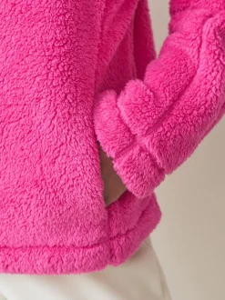 Felroze - Borg fleece met korte rits