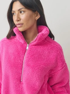 Felroze - Borg fleece met korte rits