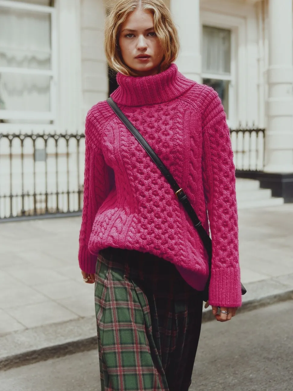 Felroze - Roll Neck Cable Longline Jumper with Wool