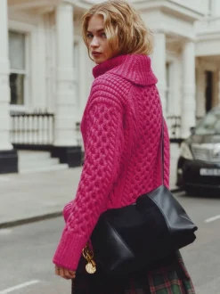 Felroze - Roll Neck Cable Longline Jumper with Wool