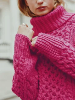 Felroze - Roll Neck Cable Longline Jumper with Wool