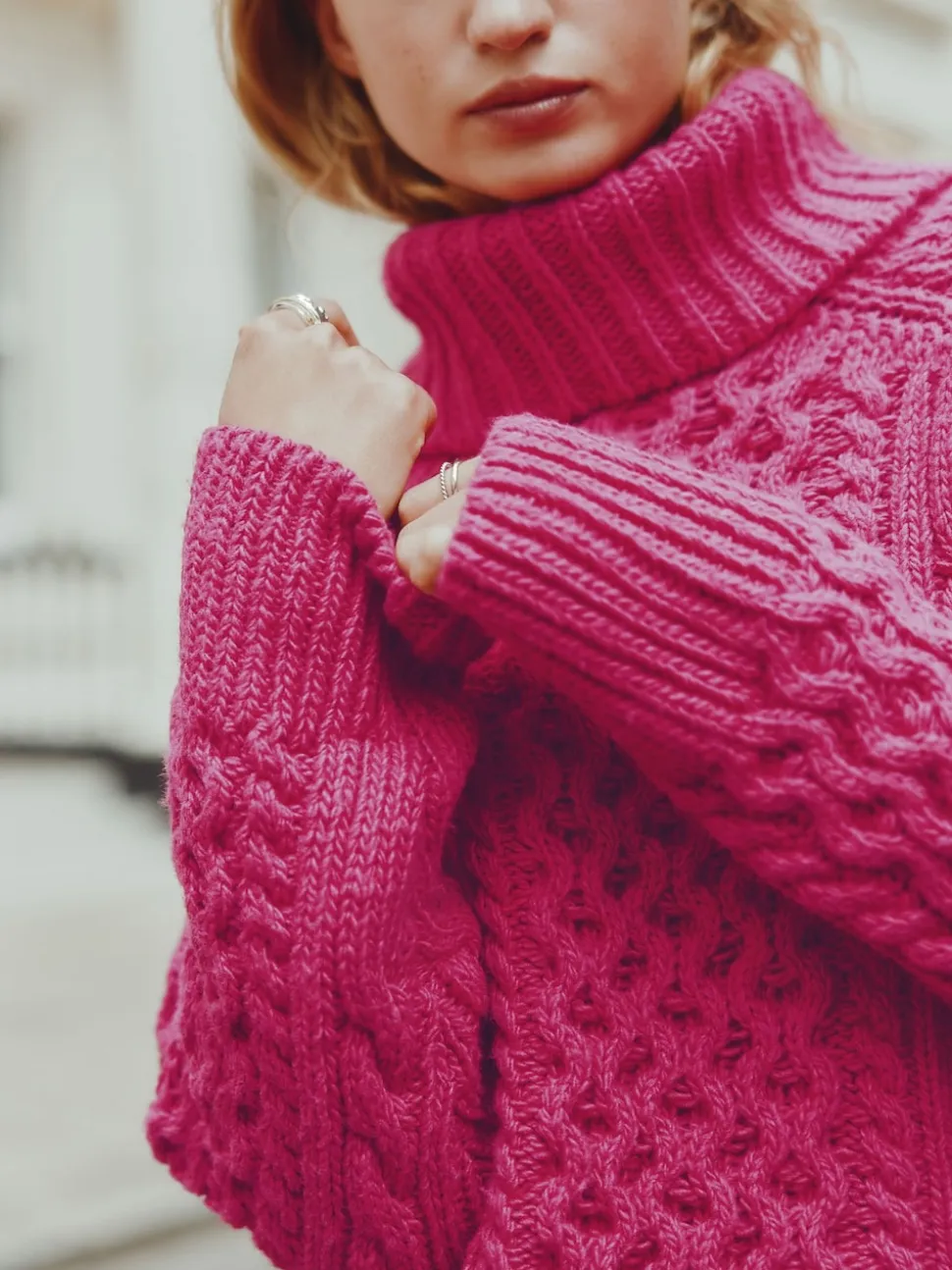 Felroze - Roll Neck Cable Longline Jumper with Wool