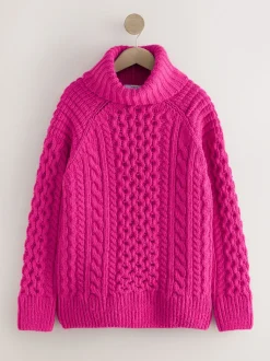 Felroze - Roll Neck Cable Longline Jumper with Wool