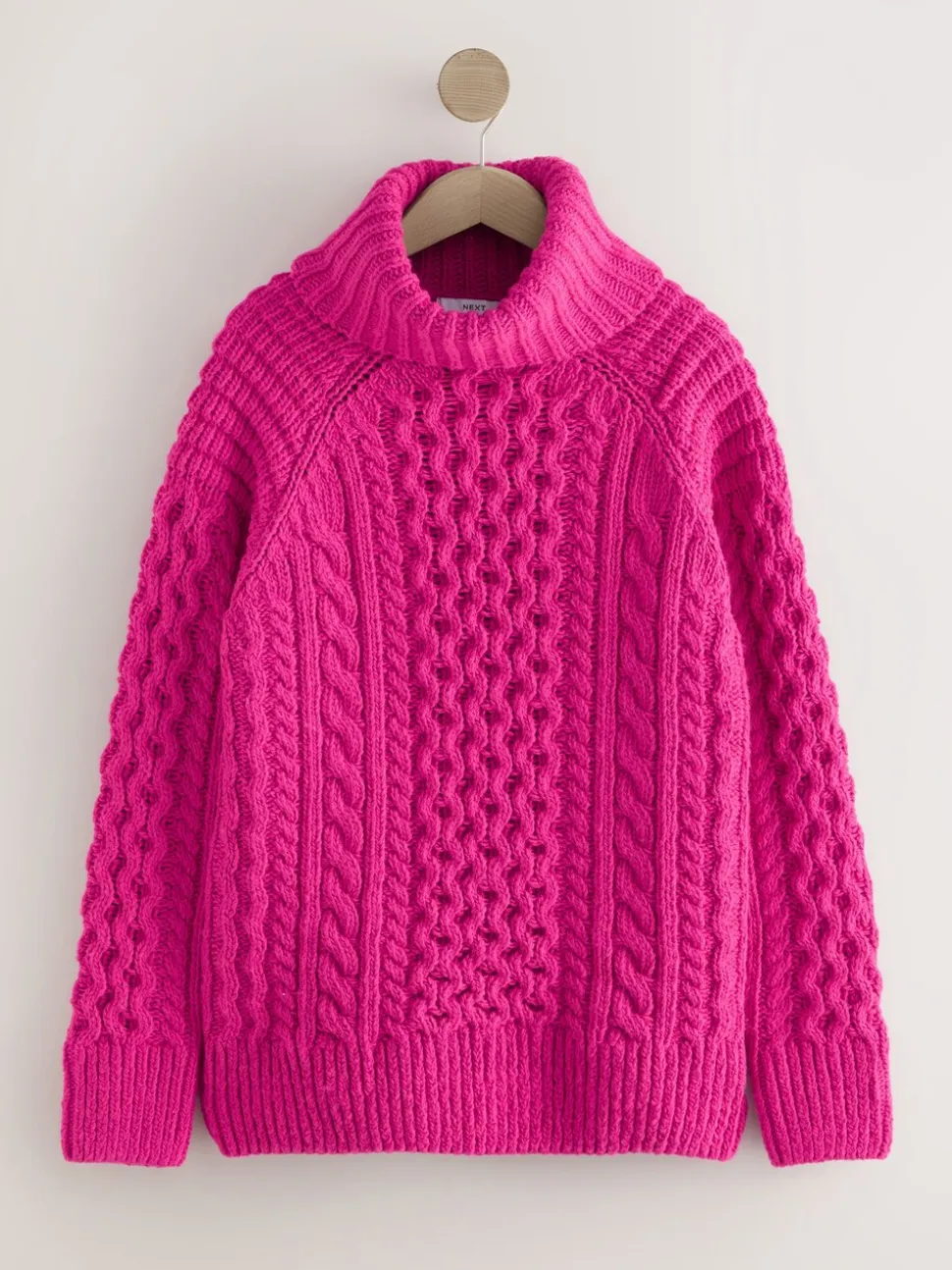 Felroze - Roll Neck Cable Longline Jumper with Wool