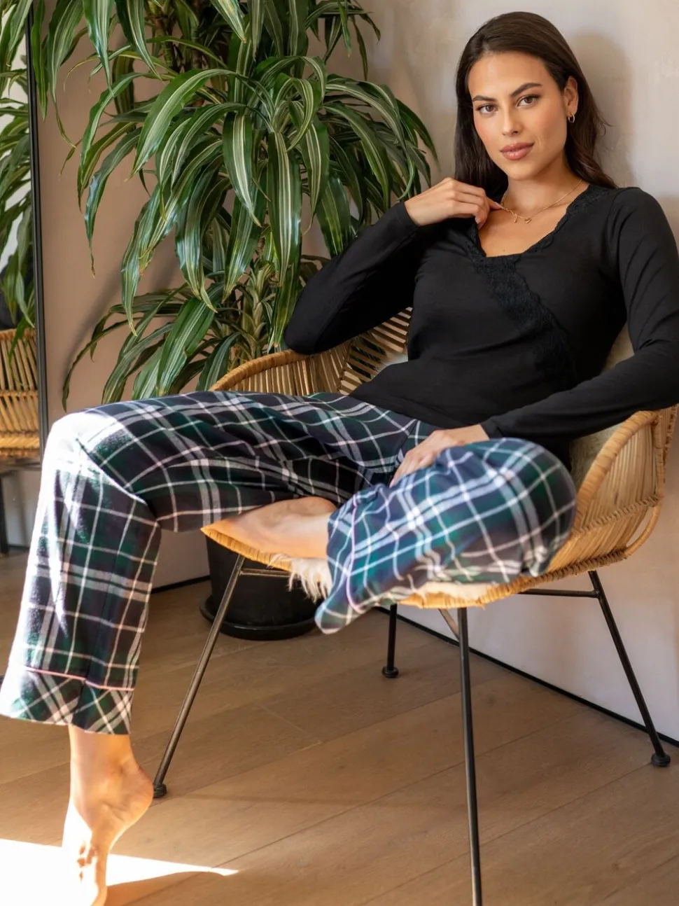 Forest Black - Pour Moi Cosy Check Brushed Cotton Trouser