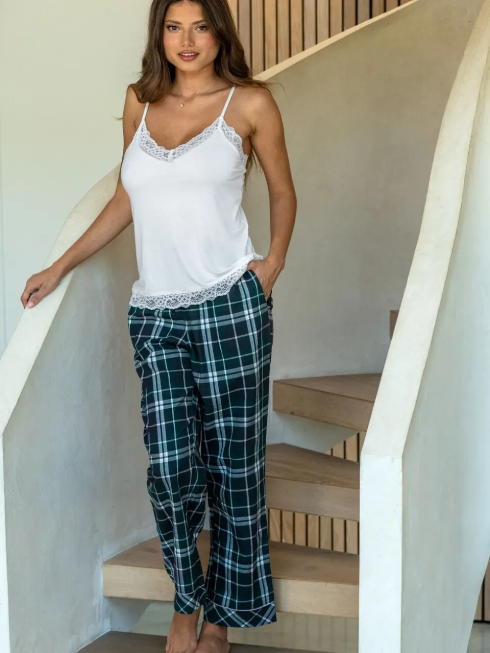 Forest Black - Pour Moi Cosy Check Brushed Cotton Trouser