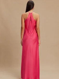 Framboosroze - Bridesmaids Satin Halterneck Maxi Dress