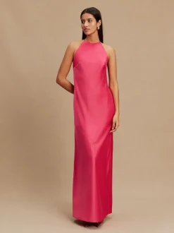 Framboosroze - Bridesmaids Satin Halterneck Maxi Dress