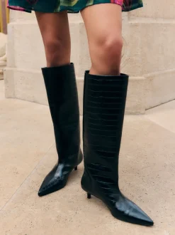 Friends Like These Faux Croc Leather Kitten Heel Formal Knee High Shaft Long Boots