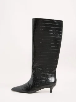 Friends Like These Faux Croc Leather Kitten Heel Formal Knee High Shaft Long Boots