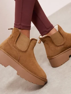 Friends Like These Faux Fur Lined & Faux Suede Platform Chelsea Boots