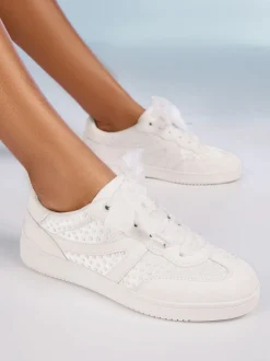 Friends Like These Faux Leather Pearl Lace Up Flat Bridal Trainers