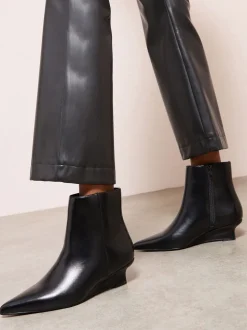 Friends Like These Faux Leather Low Wedge Formal Point Toe Ankle Boots