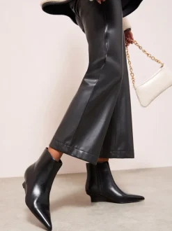 Friends Like These Faux Leather Low Wedge Formal Point Toe Ankle Boots