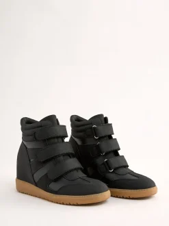 Friends Like These Faux Leather Velcro High Top Wedge Casual Trainers