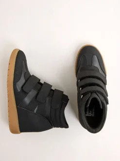 Friends Like These Faux Leather Velcro High Top Wedge Casual Trainers