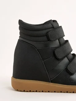 Friends Like These Faux Leather Velcro High Top Wedge Casual Trainers