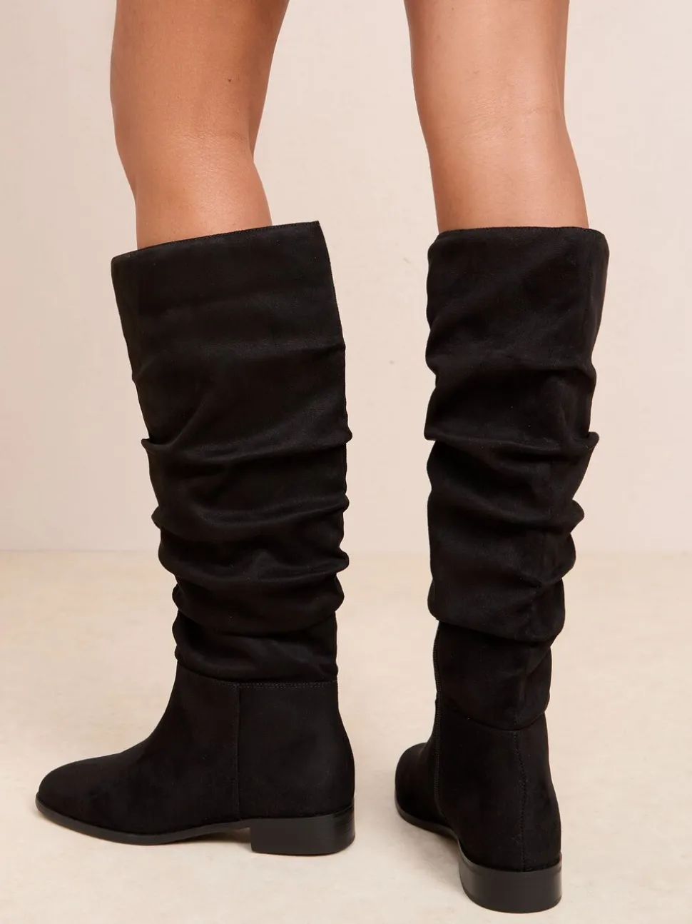 Friends Like These Flat Ruched Faux Suede Knee High Long Casual Boots