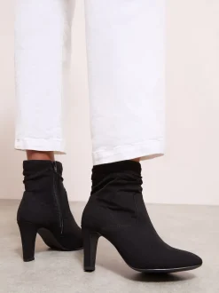 Friends Like These Mid Heel Ruched Faux Suede Ankle Boots