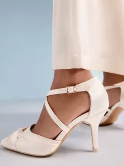 Friends Like These Satin Twist Detail Cross Strap Mid Heel Bridal Court Shoe