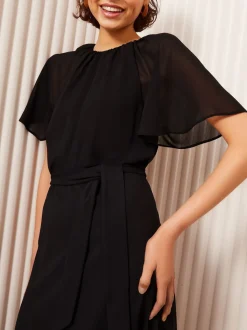 Friends Like These scuba chiffon midi-jurk met fladdermouwen