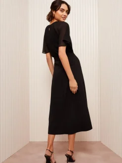 Friends Like These scuba chiffon midi-jurk met fladdermouwen