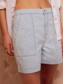 Gebleekt - Utility Lichtgewicht 100% katoenen denim shorts