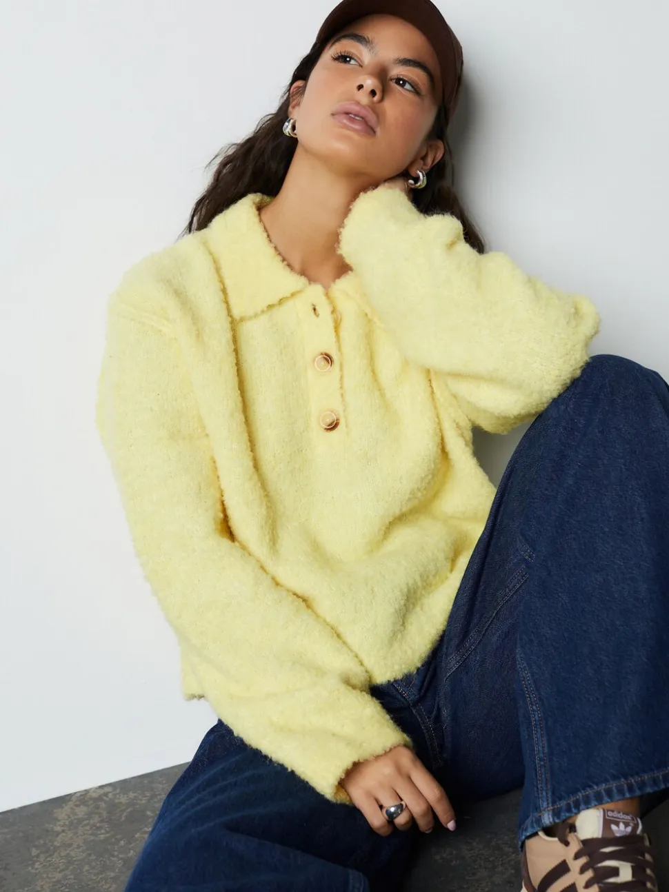 Geel - Boucle Long Sleeve Polo Jumper