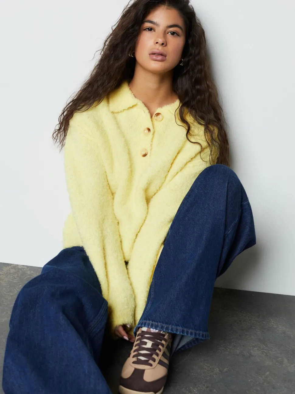Geel - Boucle Long Sleeve Polo Jumper