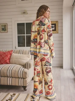 Geel - Viscose/Linen Blend Button Through Pyjamas