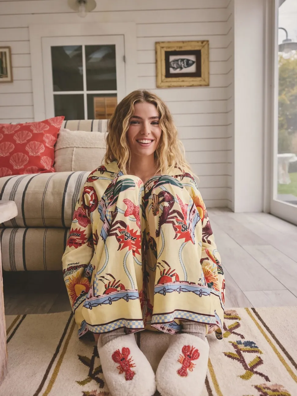 Geel - Viscose/Linen Blend Button Through Pyjamas