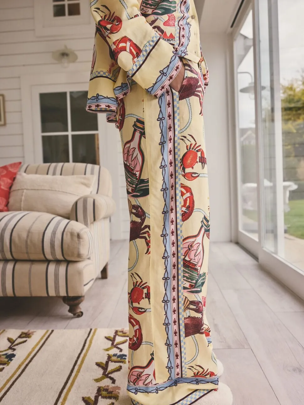 Geel - Viscose/Linen Blend Button Through Pyjamas