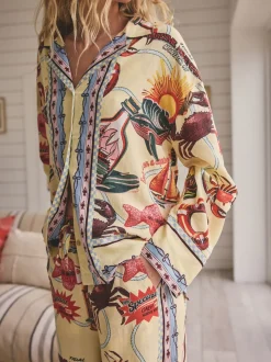 Geel - Viscose/Linen Blend Button Through Pyjamas