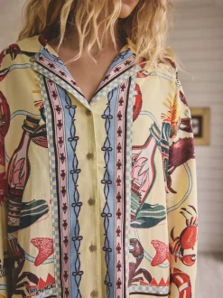 Geel - Viscose/Linen Blend Button Through Pyjamas