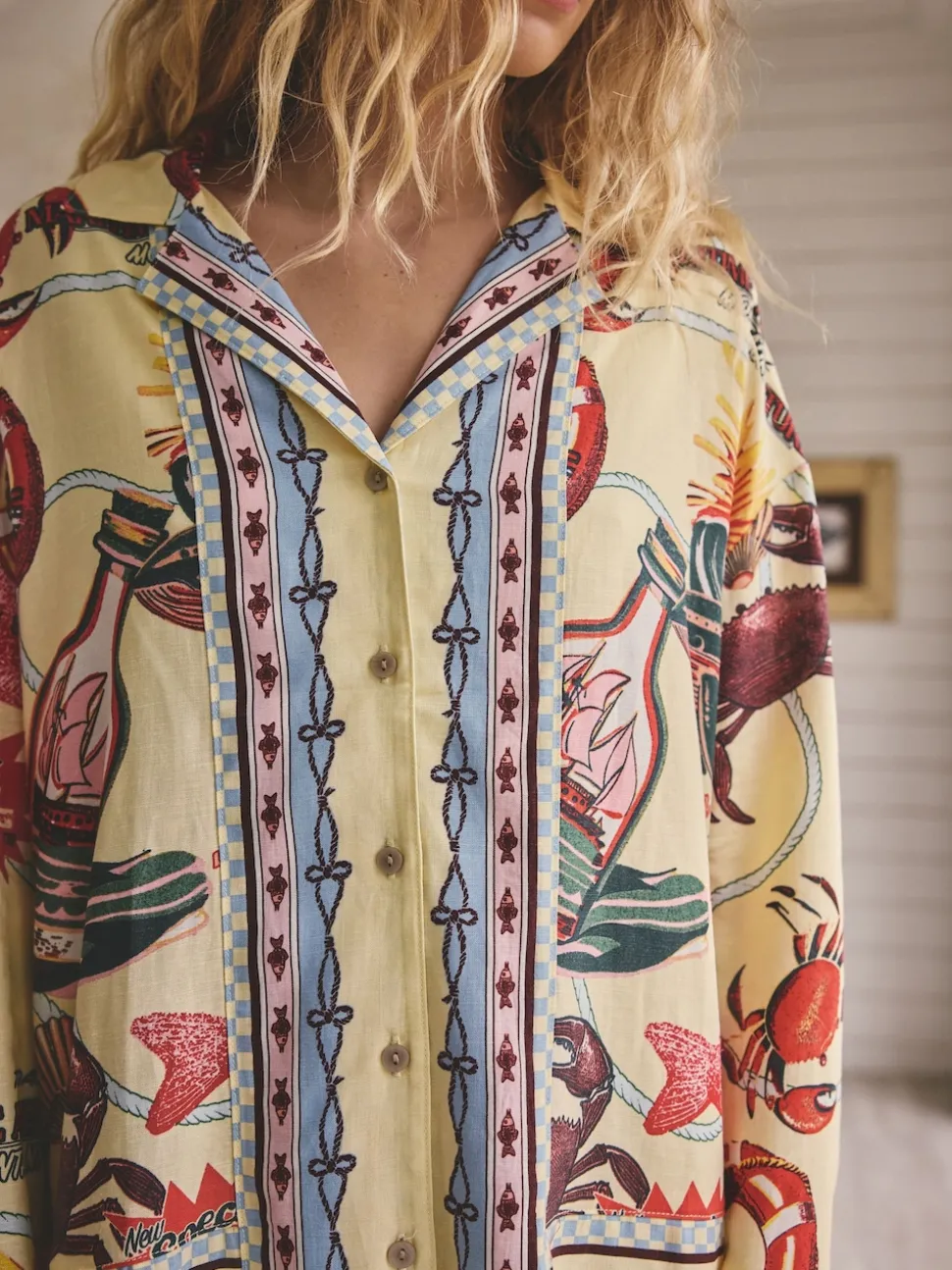 Geel - Viscose/Linen Blend Button Through Pyjamas